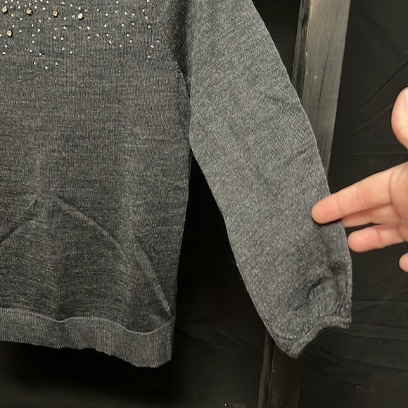 Loft- dark gray, lightweight, gemmed sweater with buttoned back of neck - Picture 3 of 6
